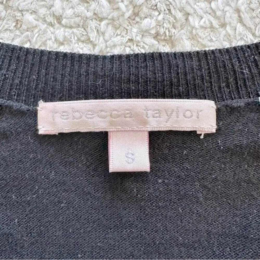 Rebecca Taylor Black Cropped Cardigan Rhinestone Embellished Size S